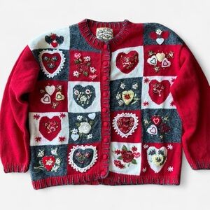 Vintage 90s Colorful Heart Patterned Women's Sweater